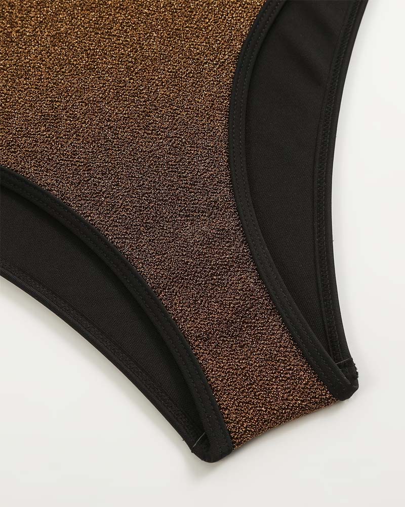 Une Pièce Col En V Croix Brillant Maillot De Bain