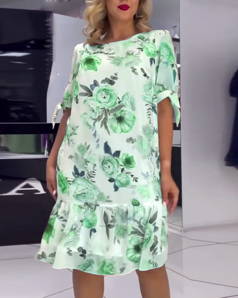 Robe élégante à col rond et imprimé floral
