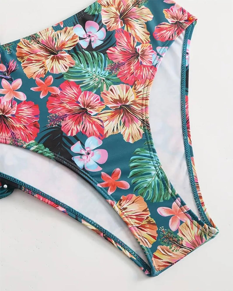 Maillot de bain décontracté imprimé floral short trois pièces