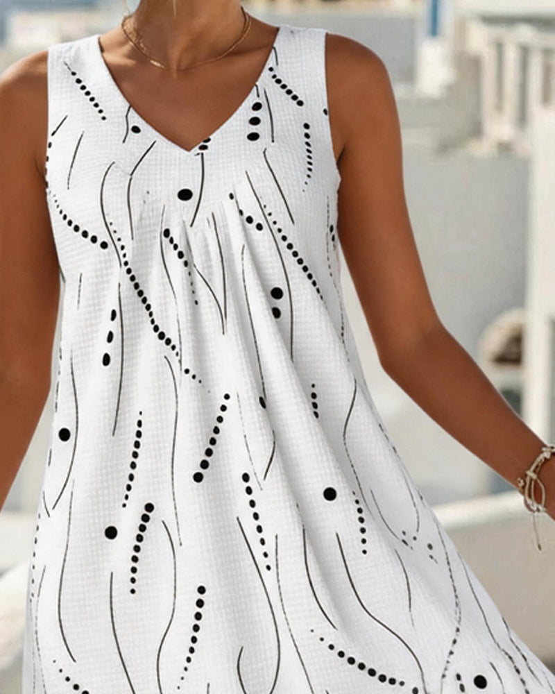 Robe Sans Manche Col V A-Ligne Patchwork