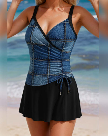 Maillot De Bain Ajusté Style Jupe Avec Bretelles