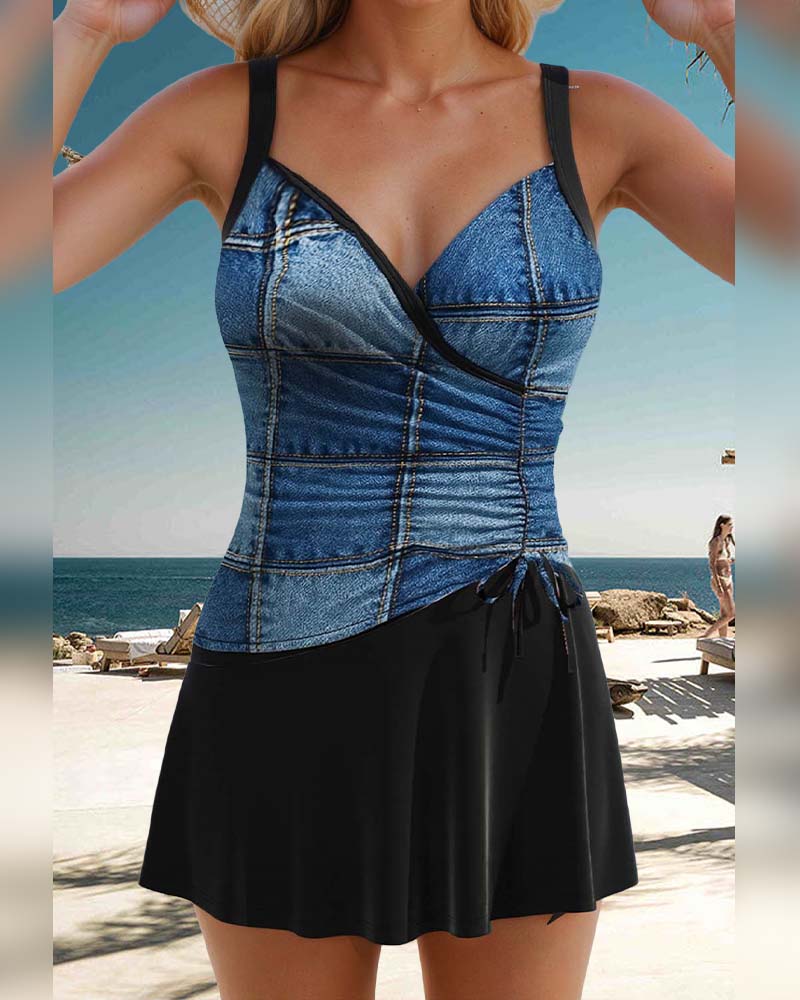Maillot De Bain Ajusté Style Jupe Avec Bretelles