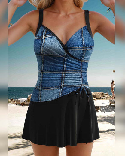Maillot De Bain Ajusté Style Jupe Avec Bretelles