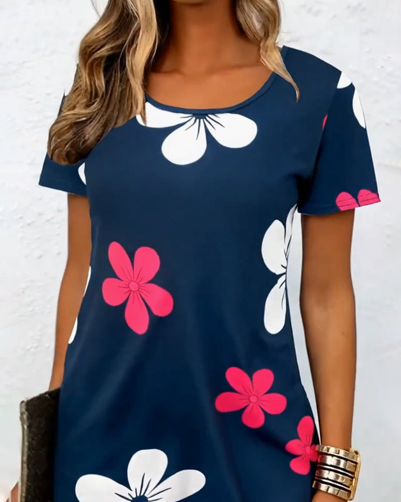 Robe À Imprimé Floral Manches Courtes