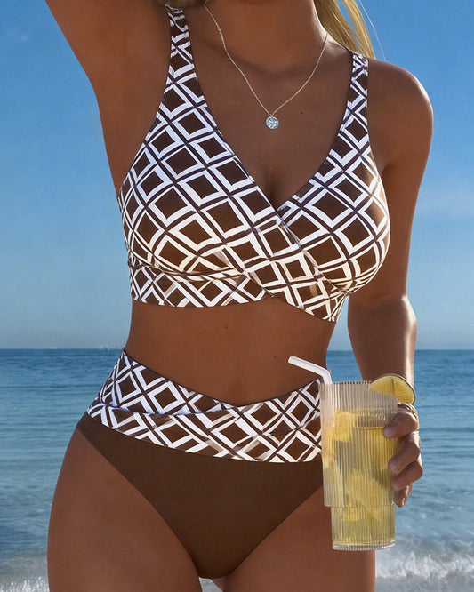 Maillot De Bain Deux Pièces Style Soutien-Gorge À Motif Diamant