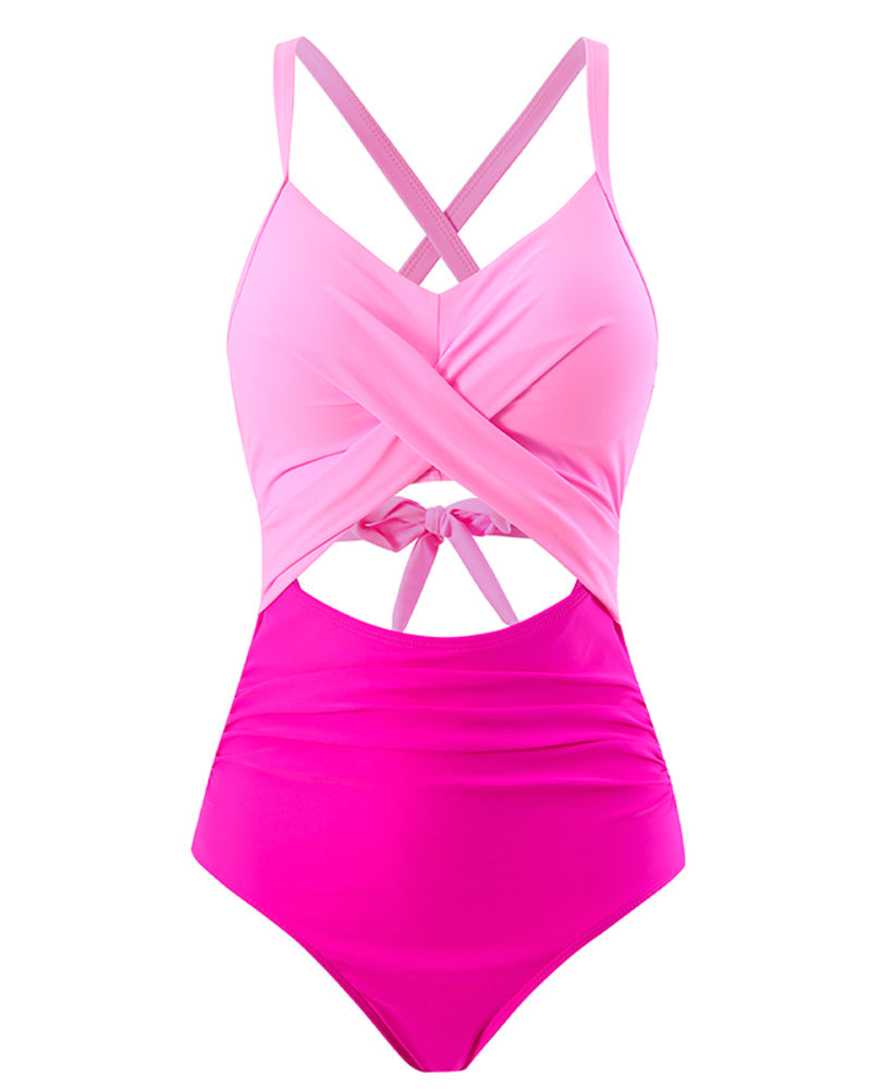Maillot de bain bloc de couleur à bretelles croisées
