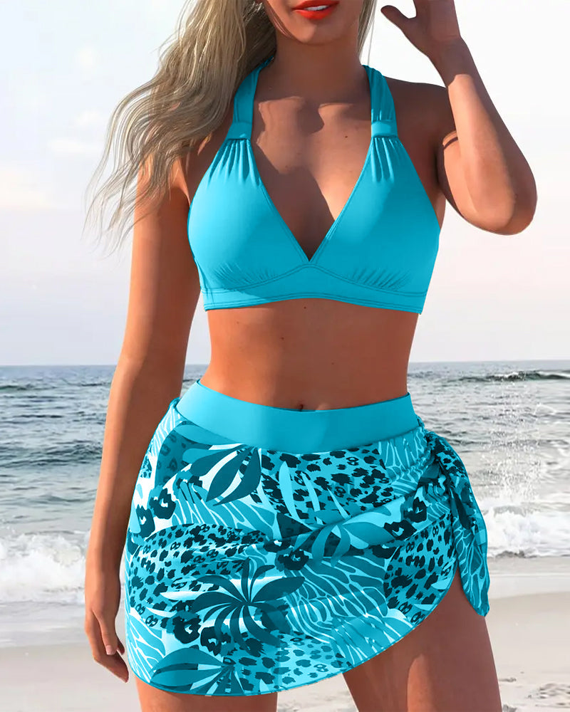 Maillot De Bain Deux Pièces Avec Soutien-Gorge Et Jupe