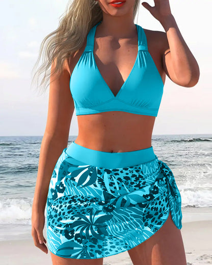 Maillot De Bain Deux Pièces Avec Soutien-Gorge Et Jupe