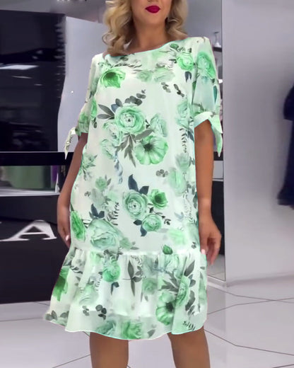 Robe élégante à col rond et imprimé floral