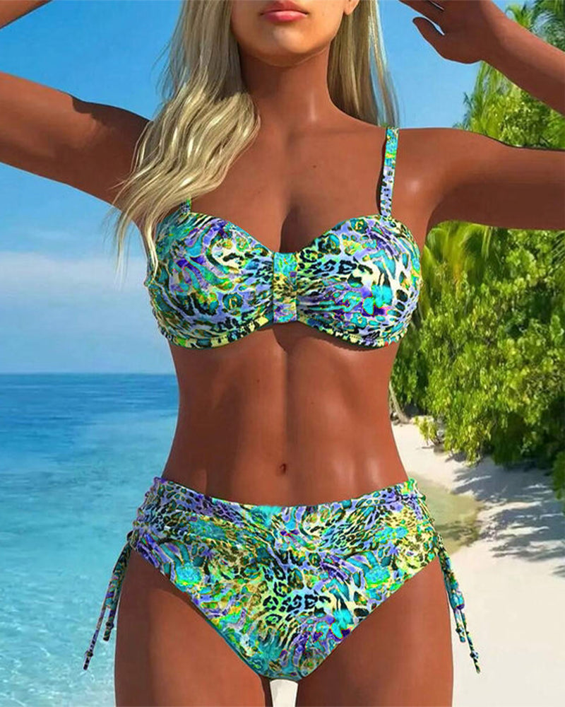 Maillot de Bain en Deux Pièces Accrocheur avec Motif Léopard