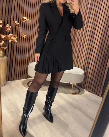 Robe Unie À Revers Et Style Tailleur