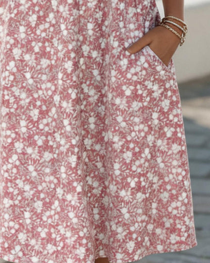 Robe Col V Manches Courtes Fleurie