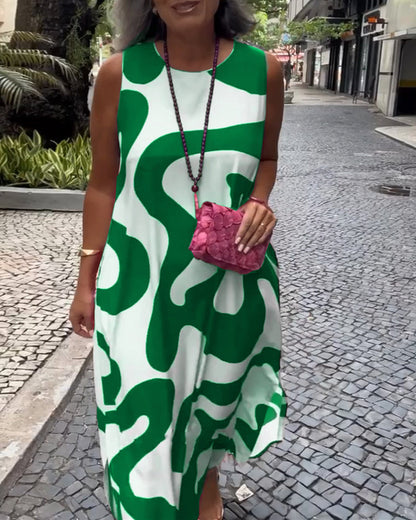 Robe Sans Manches Col Rond Avec Imprimé Géométrique