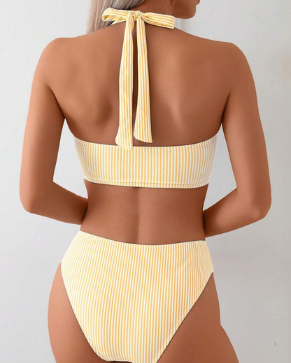 Maillot De Bain Encolure V Deux-Pièces Rayé