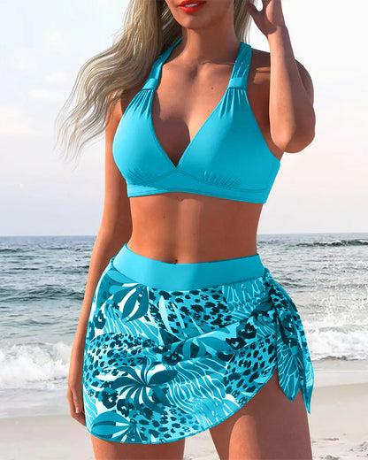 Maillot De Bain Deux Pièces Avec Soutien-Gorge Et Jupe
