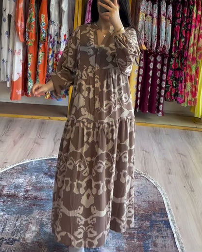 Robe ample imprimée surpiqûre boutonnée