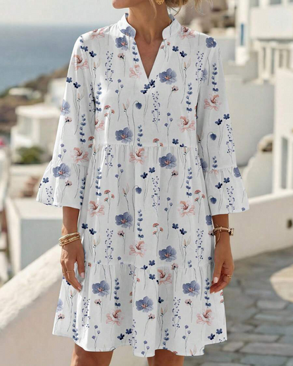 Robe Col V Imprimé Floral Midi