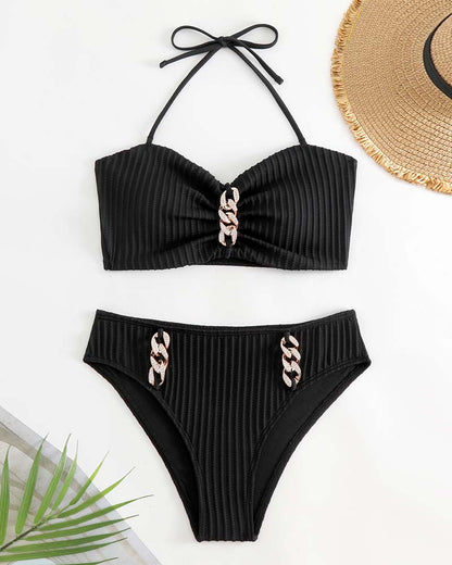 Maillot De Bain Halter Uni Rayé