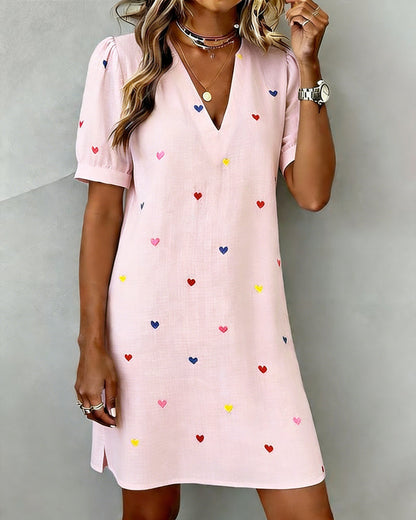 Robe Colorée À Imprimé Cœur Et Col En V