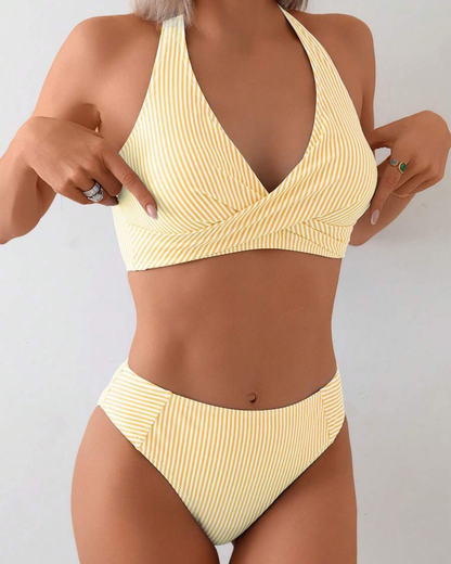 Maillot De Bain Encolure V Deux-Pièces Rayé