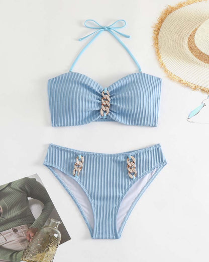 Maillot De Bain Halter Uni Rayé