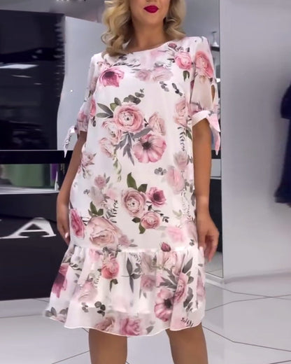 Robe élégante à col rond et imprimé floral