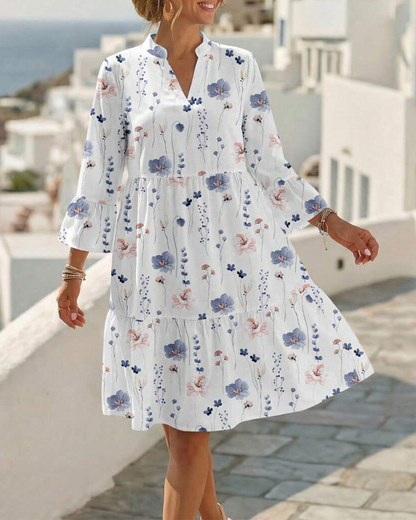 Robe Col V Imprimé Floral Midi