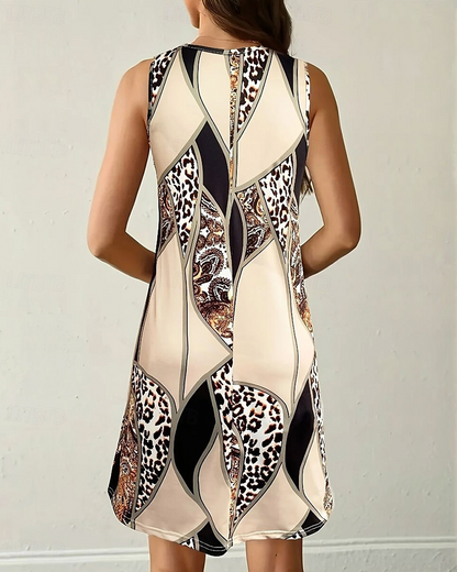 Robe Sans Manches Léopard Patchwork A-Ligne