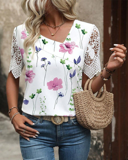 Blouse Imprimée Mode Couture En Dentelle