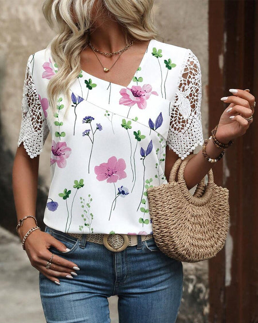 Blouse Imprimée Mode Couture En Dentelle