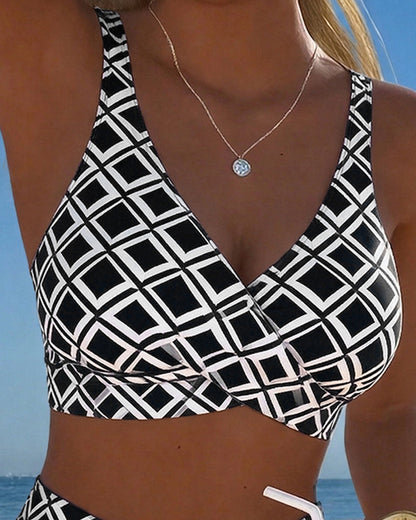 Maillot De Bain Deux Pièces Style Soutien-Gorge À Motif Diamant