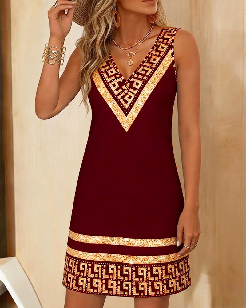 Robe Sans Manches Col V Placement Impression