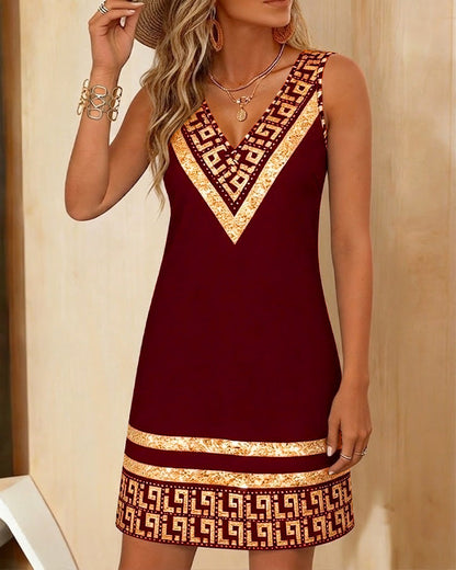 Robe Sans Manches Col V Placement Impression
