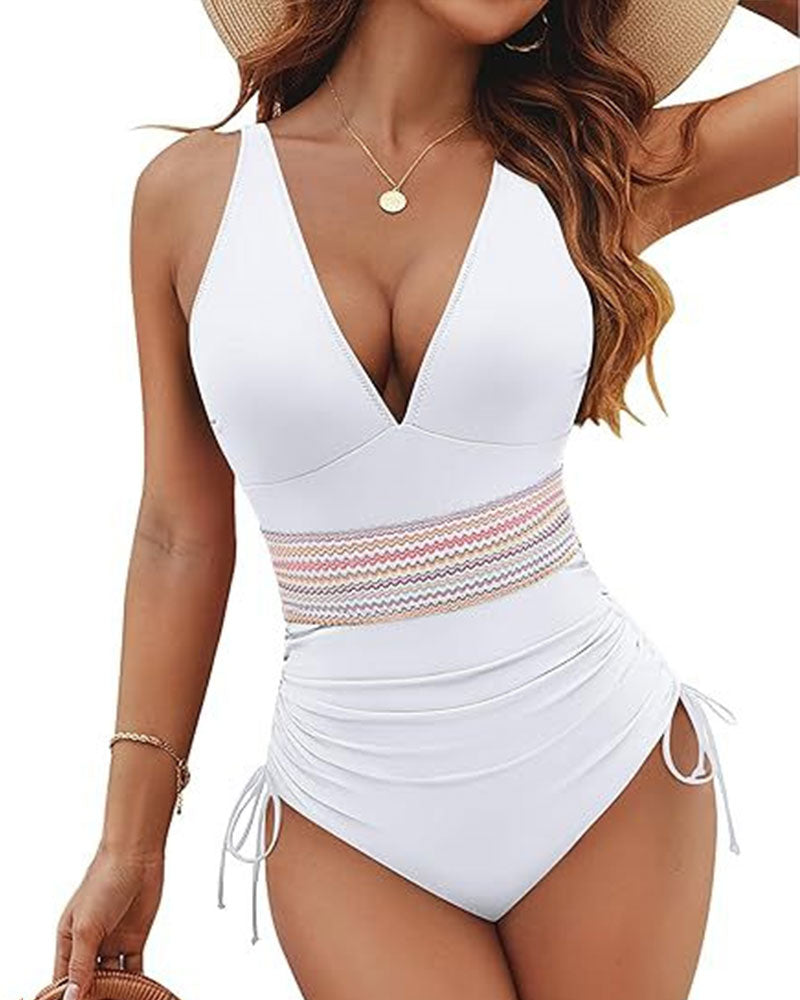 Une Pièce Amincissant Modeste Maillot De Bain Femme Contrôle Du Ventre Cordon