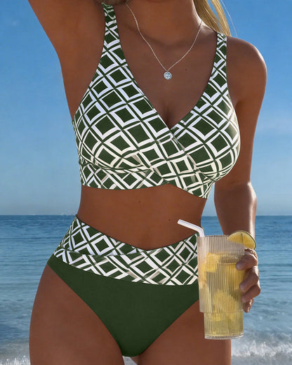 Maillot De Bain Deux Pièces Style Soutien-Gorge À Motif Diamant