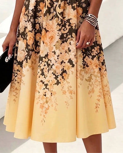 Robe Sans Manches Col Rond Taille Haute Imprimée