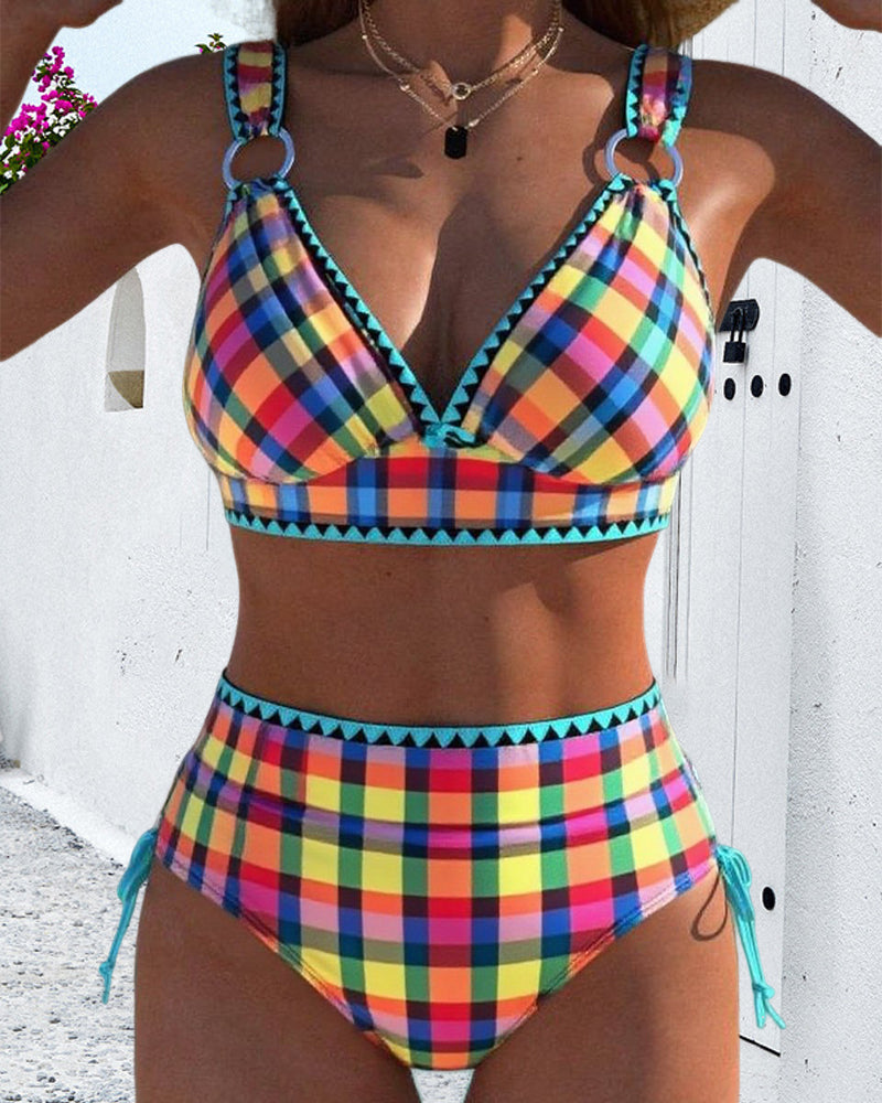 Maillot de bain décontracté à carreaux deux pièces bikini