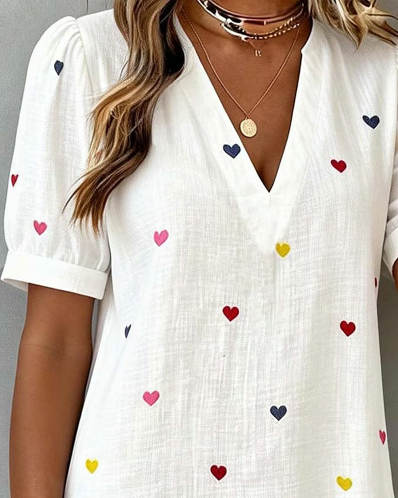 Robe Colorée À Imprimé Cœur Et Col En V