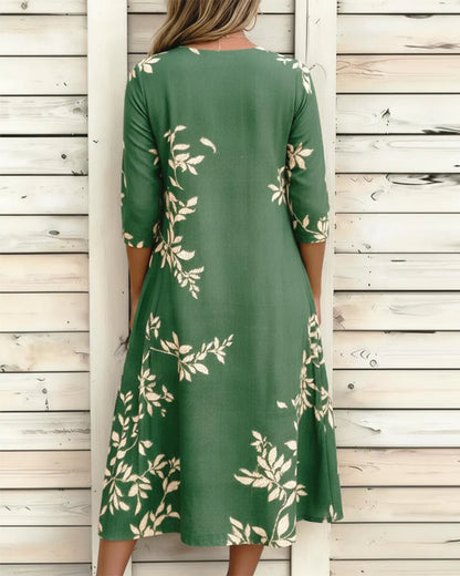 Robe Imprimé Botanique Bouton Froncé