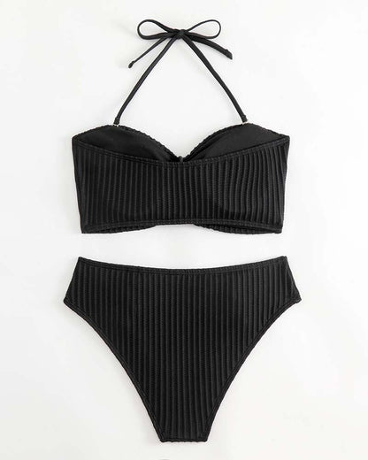 Maillot De Bain Halter Uni Rayé