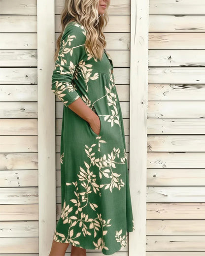 Robe Imprimé Botanique Bouton Froncé