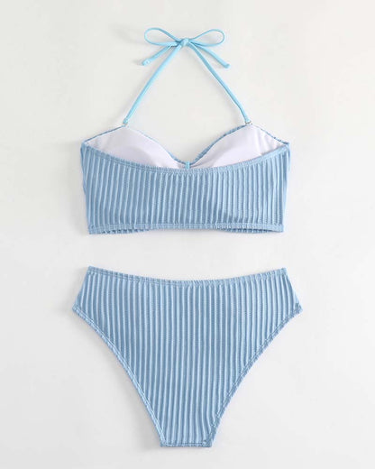 Maillot De Bain Halter Uni Rayé