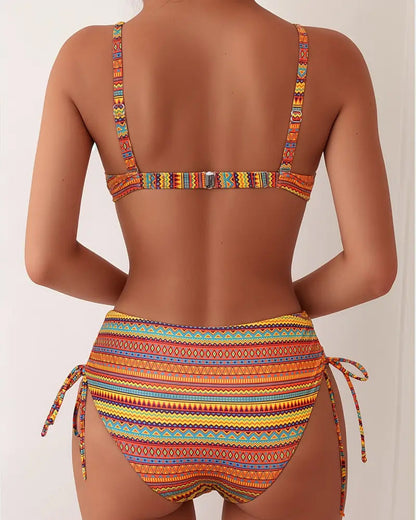 Maillot De Bain Deux Pièces Soutien-Gorge Imprimé Rayé