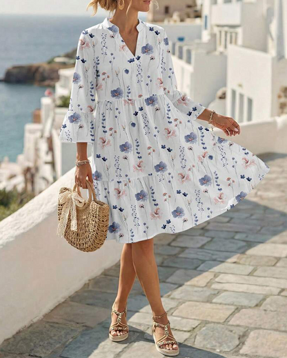 Robe Col V Imprimé Floral Midi