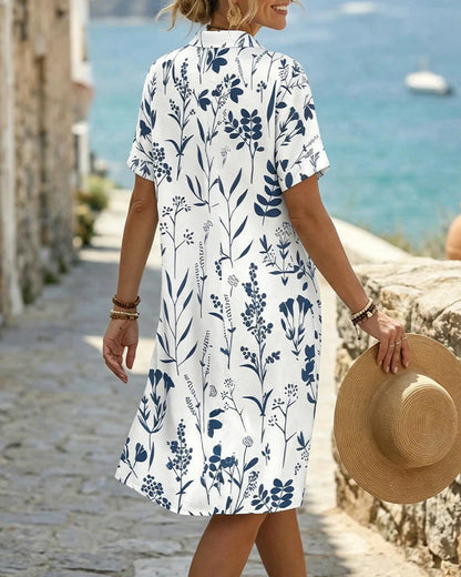 Robe Imprimé Botanique Longueur Genou Chemise