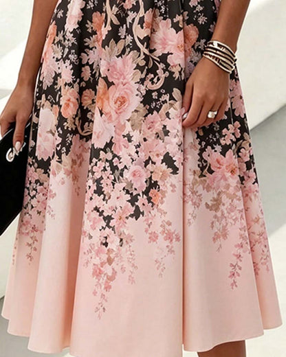 Robe Sans Manches Col Rond Taille Haute Imprimée