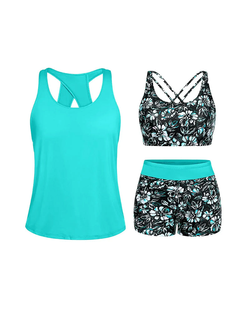 Tankini Imprimé Floral Trois Pièces