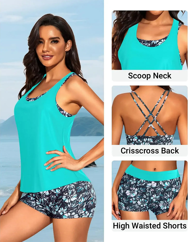 Tankini Imprimé Floral Trois Pièces
