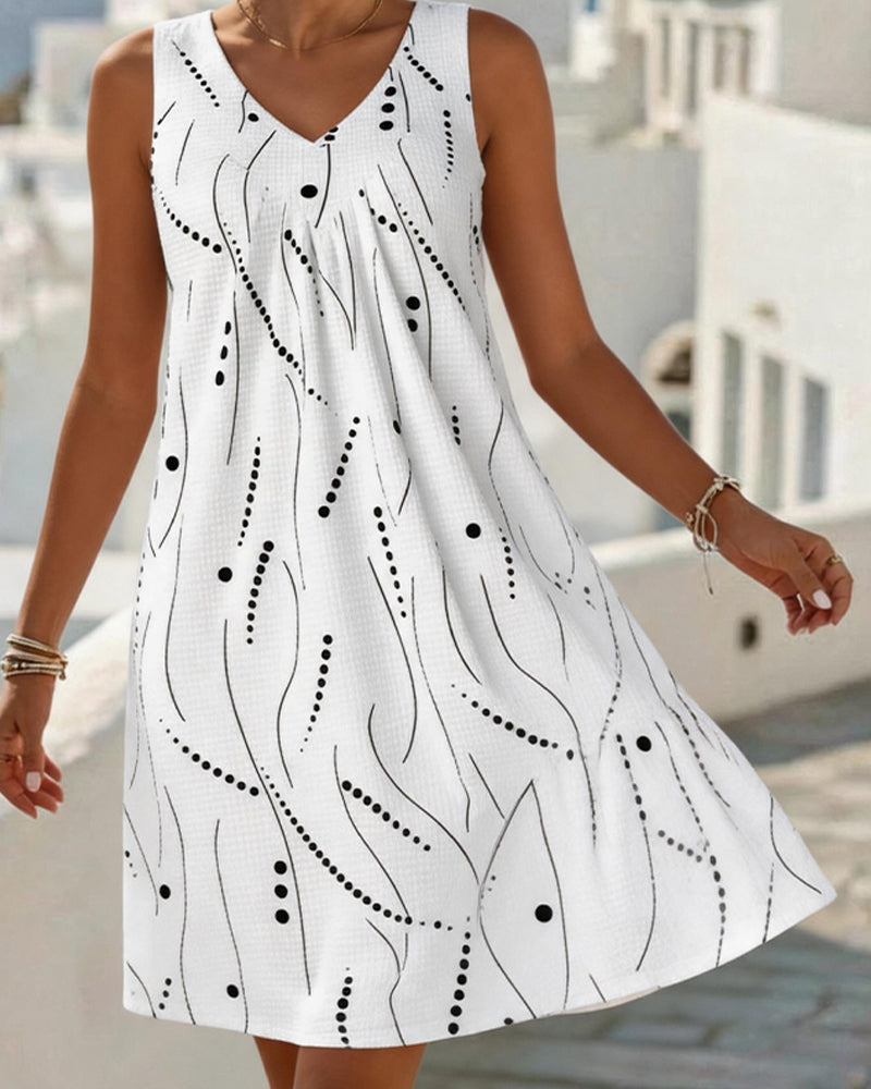 Robe Sans Manche Col V A-Ligne Patchwork